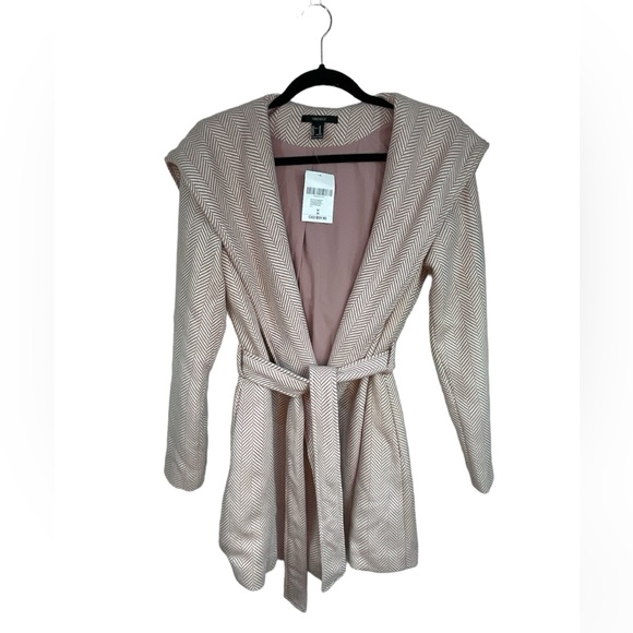 Medium Mauve Pink Chevron Belted Hooded Dress Coat Jacket NEW from Forever21 - Picture 5 of 11